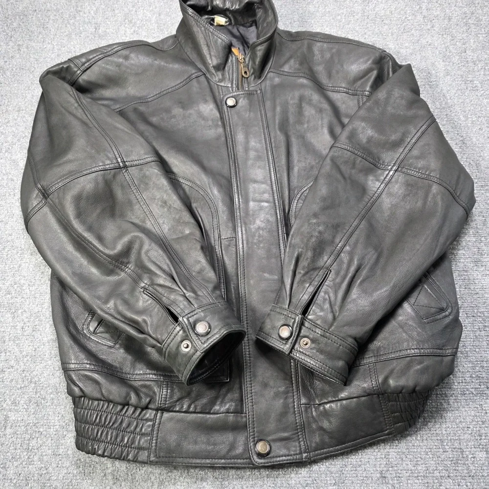 Vintage RedHead‎ Black Leather Bomber Jacket Men's Large Moto Cafe Racer Coat